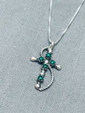 Lula Bowanna Vintage Native American Navajo Green Turquoise Sterling Silver Cross Necklace-Nativo Arts