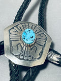 Important Huge Thomas Singer Vintage Native American Navajo Turquoise Sterling Silver Bolo Tie-Nativo Arts
