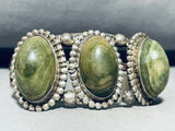 One Of The Best Ever Vintage Native American Navajo Olive Jasper Sterling Silver Bracelet-Nativo Arts