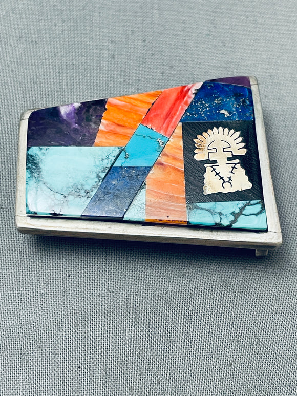 Important Rob Yellowhorse Vintage Native American Navajo Inlay Sterling Silver Buckle-Nativo Arts