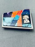 Important Rob Yellowhorse Vintage Native American Navajo Inlay Sterling Silver Buckle-Nativo Arts