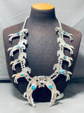Horse Native American Navajo Turquoise Sterling Silver Squash Blossom Necklace-Nativo Arts