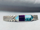 Important Chee Family Vintage Native American Navajo Turquoise Inlay Sterling Silver Bracelet-Nativo Arts