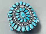 One Of The Finest Vintage Native American Navajo Turquoise Sterling Silver Cluster Bracelet