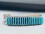 Rare Long Needle Turquoise Vintage Native American Zuni Sterling Silver Bracelet-Nativo Arts