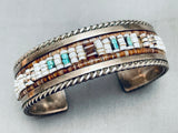 Rare Hand Beaded Vintage Native American Navajo Turquoise Sterling Silver Inlay Bracelet-Nativo Arts