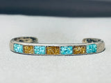Excellent Vintage Native American Navajo Turquoise Inlay Sterling Silver Bracelet-Nativo Arts