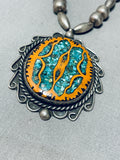 Walnut Wood Inlay!!! Vintage Native American Navajo Turquoise Sterling Silver Necklace Old-Nativo Arts