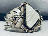 Signed Vintage Jemez Mother Of Pearl Sterling Silver Bracelet-Nativo Arts