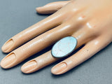 Native American Superior Vintage Zuni Blue Gem Turquoise Inlay Sterling Silver Large Ring-Nativo Arts