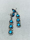 Amazing Vintage Native American Navajo Kingman Turquoise Sterling Silver Signed Earrings-Nativo Arts