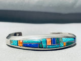 6.5 Inch Wrist Vintage Native American Navajo Turquoise Inlay Sterling Silver Bracelet-Nativo Arts