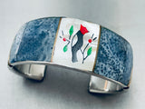 Intricate Inlay Vintage Southwest Bird Sterling Silver Bracelet Cuff