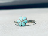 Adorable Vintage Native American Zuni Blue Gem Turquoise Sterling Silver Ring-Nativo Arts