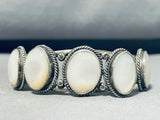 Luminous Vintage Native American Navajo 5 Mother Of Pearl Sterling Silver Bracelet-Nativo Arts