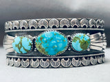 Unique Shells Vintage Native American Navajo Blue Gem Turquoise Sterling Silver Bracelet-Nativo Arts