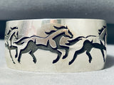 Spectacular Native American Navajo Sterling Silver Horses Bracelet Signed Fred Douglas-Nativo Arts