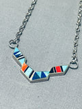 Vintage Southwestern Multi Stone Inlay Sterling Silver Pendant Necklace-Nativo Arts
