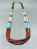 Traditional Vintage Santo Domingo Turquoise Pipestone Sterling Silver Necklace-Nativo Arts