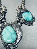 One Of Best Ever Vintage Native American Navajo Carico Lake Turquoise Sterling Silver Necklace-Nativo Arts