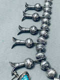 Design On Beads Vintage Native American Navajo Turquoise Sterling Silver Squash Blossom Necklace