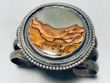 Desert Scene Vintage Native American Navajo Agate Sterling Silver Bracelet Cuff Old-Nativo Arts