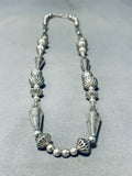 Carefully Hand Tooled Vintage Native American Navajo Sterling Silver Button Bead Necklace Old-Nativo Arts