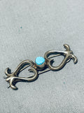 Unique Vintage Native American Navajo Blue Gem Turquoise Sterling Silver Barrette-Nativo Arts