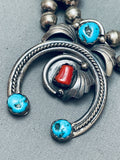 James Henderson Vintage Native American Navajo Turquoise Sterling Silver Squash Blossom Necklace-Nativo Arts