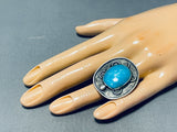 Whimsical Vintage Native American Navajo Pilot Mountain Turquoise Sterling Silver Ring-Nativo Arts