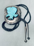 Huge Heavy Vintage Native American Navajo Hand-carved Eagle Sterling Silver Bolo Tie-Nativo Arts