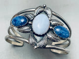One Of The Best Vintage Native American Navajo Lapis Sterling Silver Leaf Bracelet-Nativo Arts