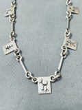 Native American Detailed Vintage Southwest Handmade Sterling Silver Petroglyph Necklace