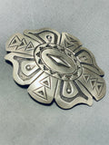 Massive Native American Navajo Signed Silver Repousse Handcarved Silver Buckle-Nativo Arts