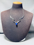 Important Mike Kirk Vintage Native American Navajo Lapis Sterling Silver Necklace-Nativo Arts