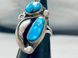 Superior Vintage Native American Navajo 2 Turquoise Mountain Sterling Silver Ring-Nativo Arts