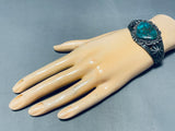 Mega Shell Flanks! Vintage Native American Navajo Turquoise Sterling Silver Bracelet-Nativo Arts