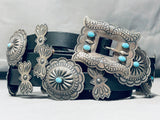 Gasp! Hand Tooled Vintage Native American Navajo Turquoise Sterling Silver Concho Belt-Nativo Arts