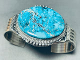 Rare Native American Navajo Signed Pilot Mountain Turquoise Sterling Silver Huge Bracelet-Nativo Arts