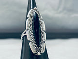 Elegant Vintage Native American Navajo Signed Black Onyx Sterling Silver Large Ring-Nativo Arts