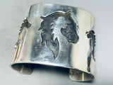 Cowgirl And Horse Native American Navajo Sterling Silver 137 Grams Bracelet!-Nativo Arts