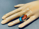 Outstanding Vintage Native American Navajo Pilot Mountain Turquoise Sterling Silver Ring-Nativo Arts