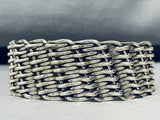 Master Hand Woven Vintage Native American Navajo Sterling Silver Bracelet Cuff Old-Nativo Arts