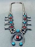 James Henderson Vintage Native American Navajo Turquoise Sterling Silver Squash Blossom Necklace-Nativo Arts