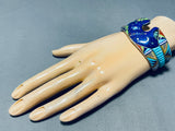 The Most Intricate Southwest Bear Turquoise Lapis Sterling Silver Inlay Bracelet-Nativo Arts
