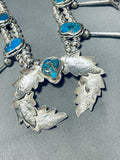 Leaf Tree Naja! Vintage Native American Navajo Turquoise Sterling Silver Squash Blossom Necklace-Nativo Arts