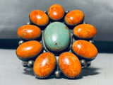 Native American The Most Unique Domed Coral Turquoise Sterling Silver Bracelet-Nativo Arts