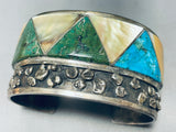 7 Inch Wrist Vintage Native American Zuni Turquoise Inlay Sterling Silver Wide Cuff Bracelet-Nativo Arts