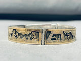 Time Consuming Hand Carved Vintage Native American Navajo Sterling Silver Gold Bracelet-Nativo Arts