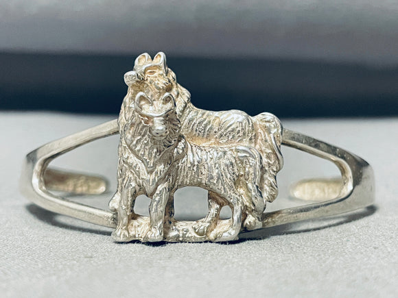 Best Friends Wolves Vintage Sterling Silver Bracelet Cuff-Nativo Arts